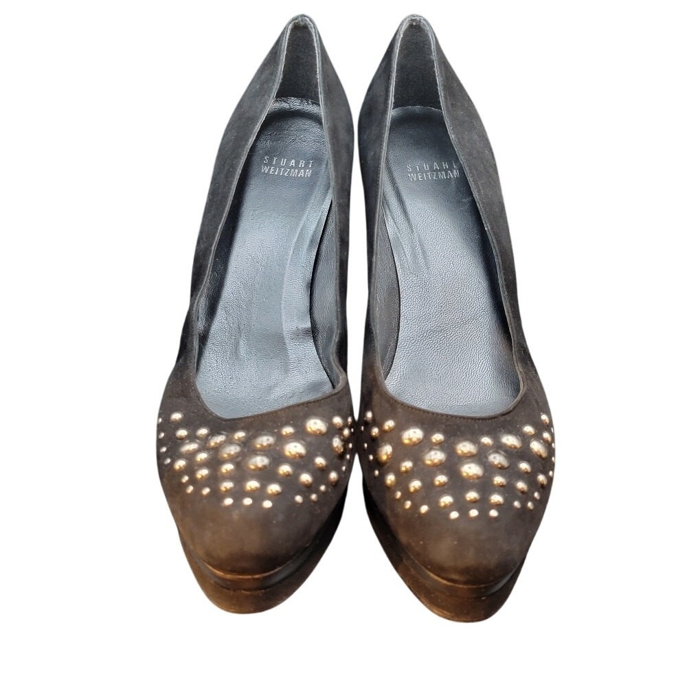 Stuartz Weitzman Black Platform Heels Shoes Pumps Suede‎ Sz 10.5 Studs